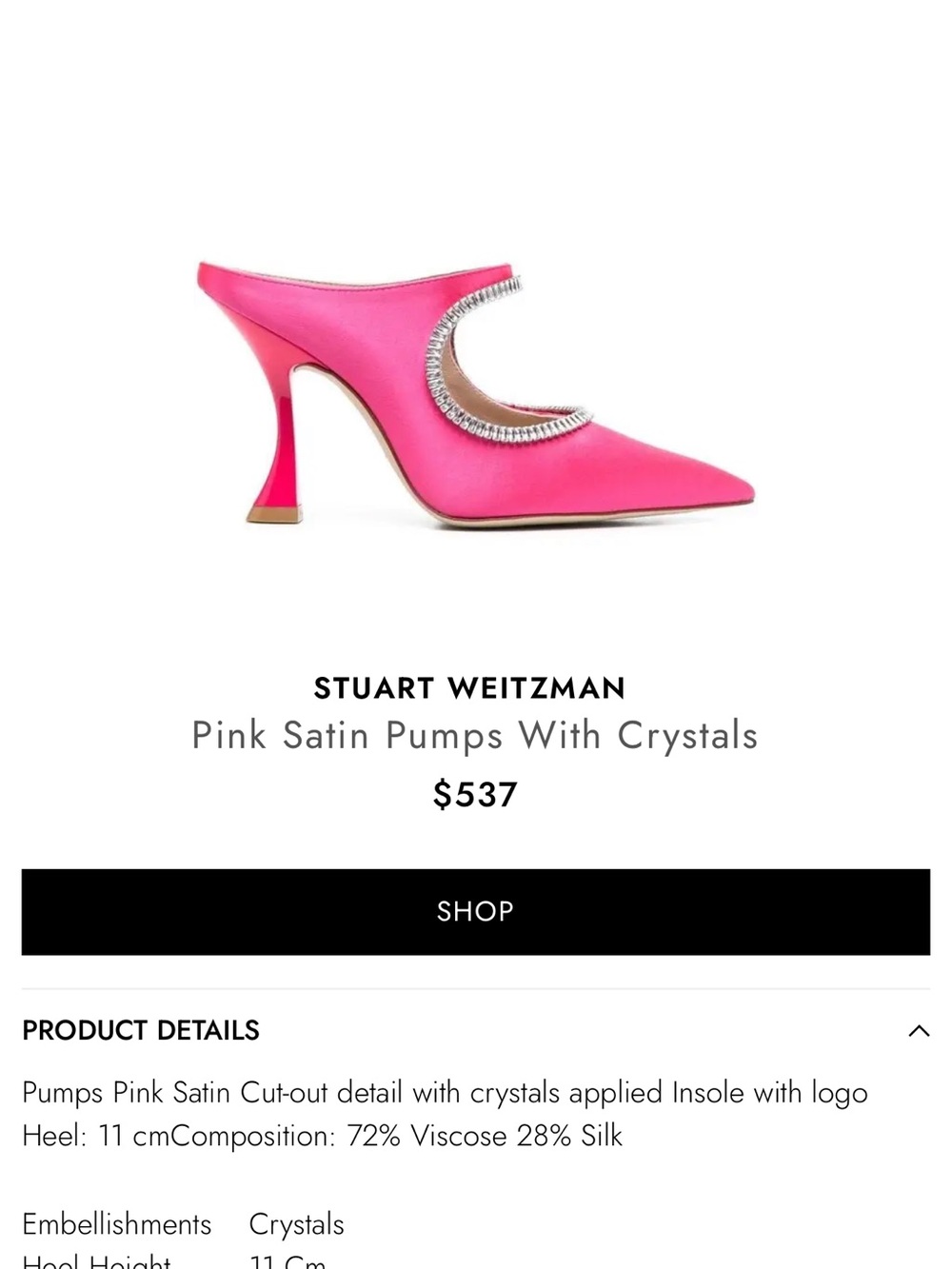 Stuart Weitzman Hot Pink Satin Crystal-Trim Mules